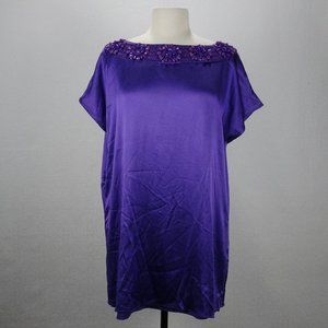 Alice & Olivia XS Purple Silk Beaded Tunic Top Dress